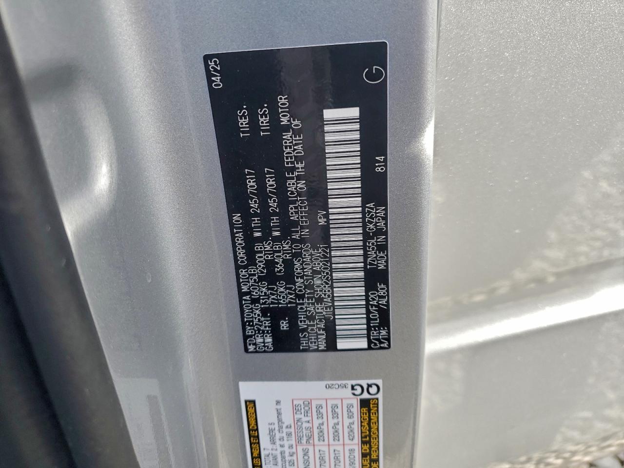 2025 Toyota 4Runner Sr5 VIN: JTEVA5BR2S5021221 Lot: 94375865