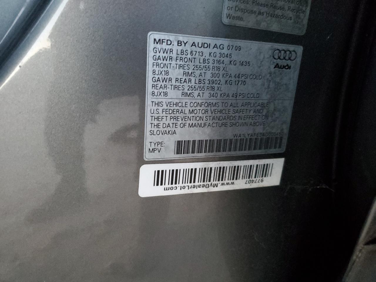 2010 Audi Q7 Premium Plus VIN: WA1LYAFE3AD000450 Lot: 92475015