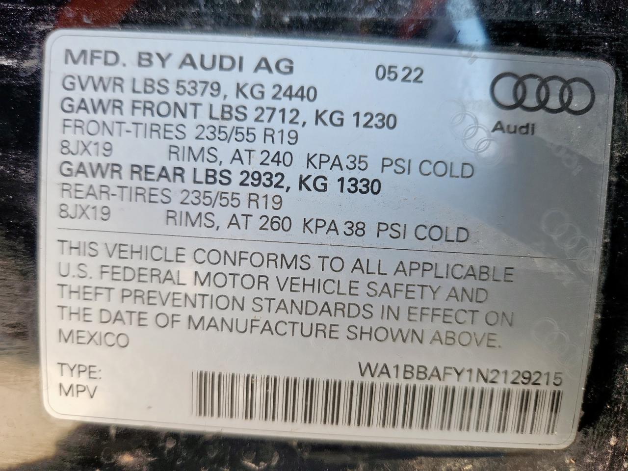 2022 Audi Q5 Premium Plus 40 VIN: WA1BBAFY1N2129215 Lot: 92069005