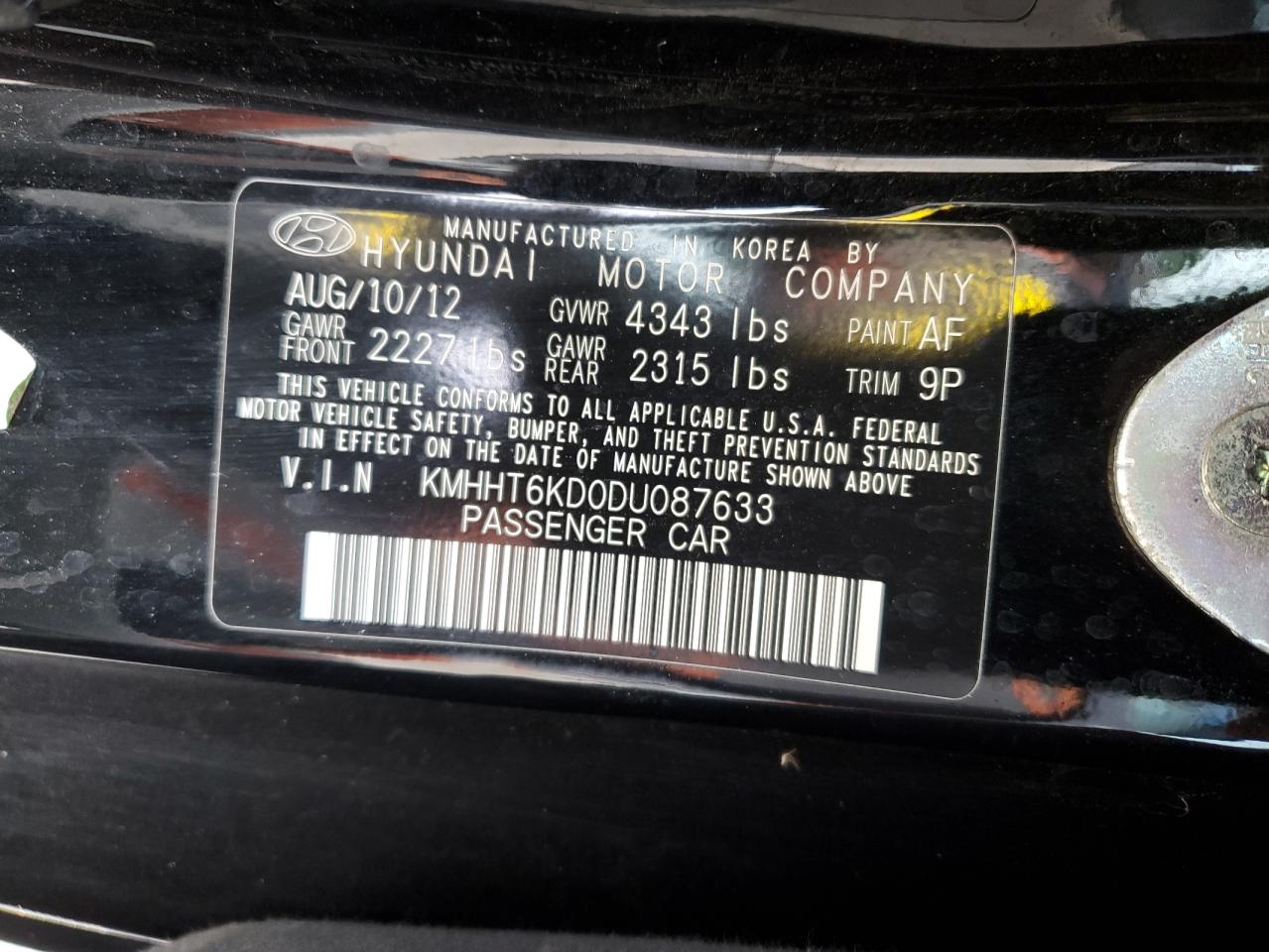 2013 Hyundai Genesis Coupe 2.0T VIN: KMHHT6KD0DU087633 Lot: 92706515