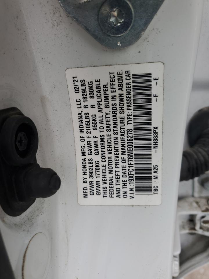 2021 Honda Civic Exl VIN: 19XFC1F76ME006278 Lot: 91033375