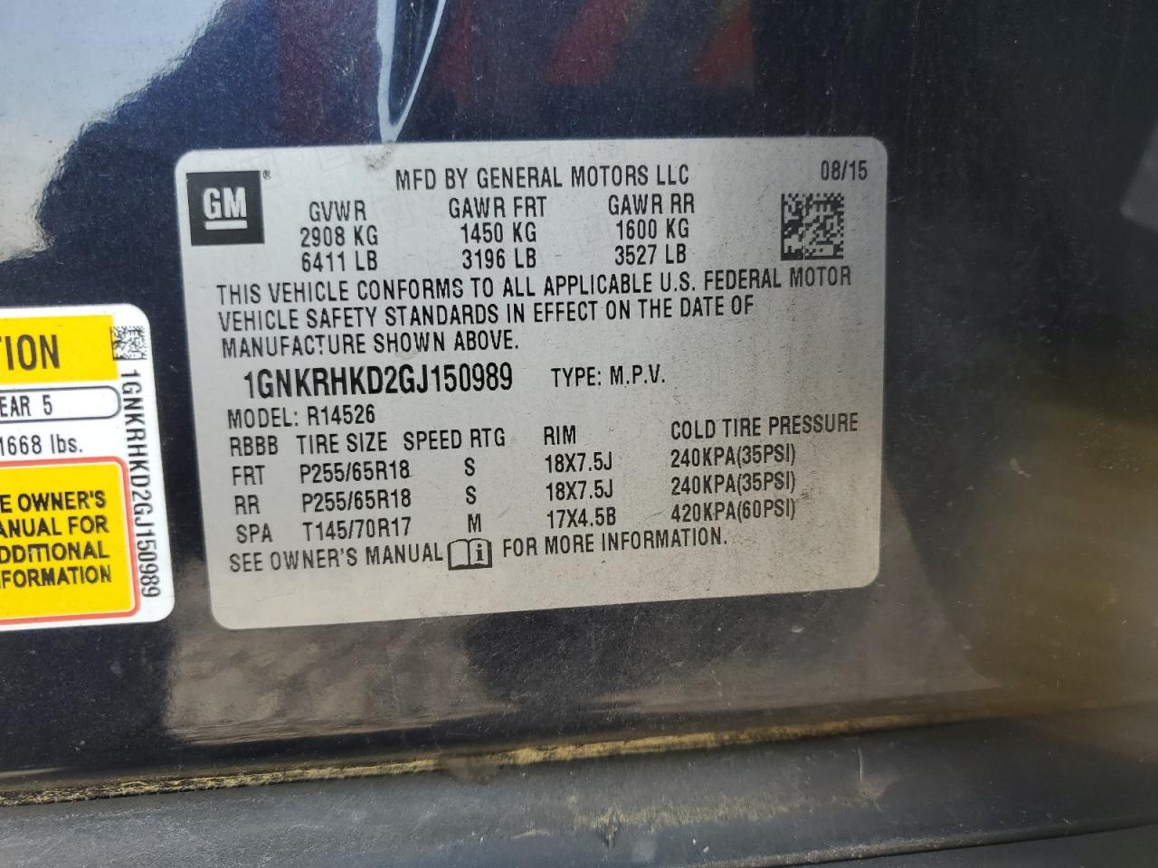 2016 Chevrolet Traverse Lt VIN: 1GNKRHKD2GJ150989 Lot: 93952445