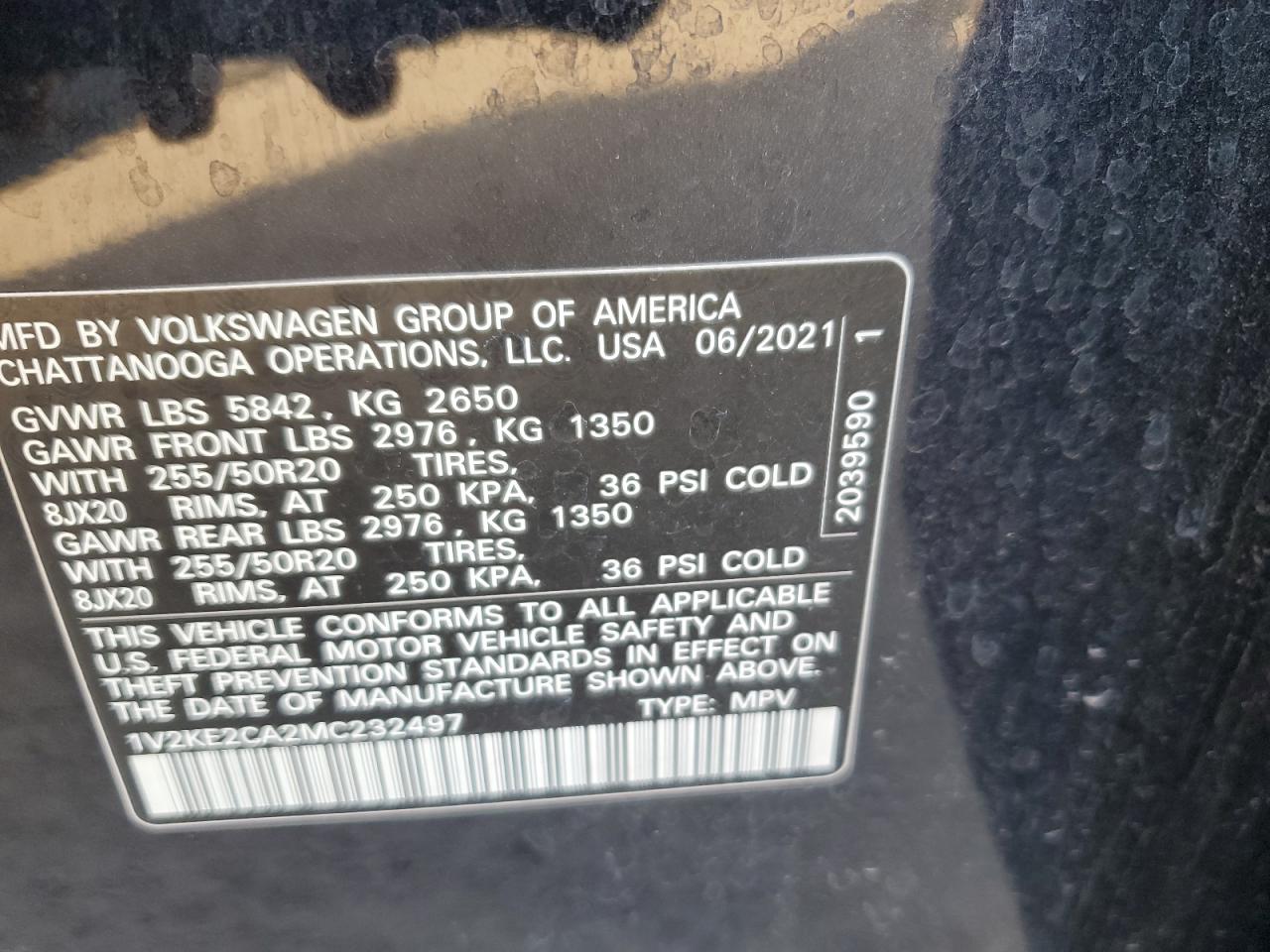 2021 Volkswagen Atlas Cross Sport Se VIN: 1V2KE2CA2MC232497 Lot: 93439145