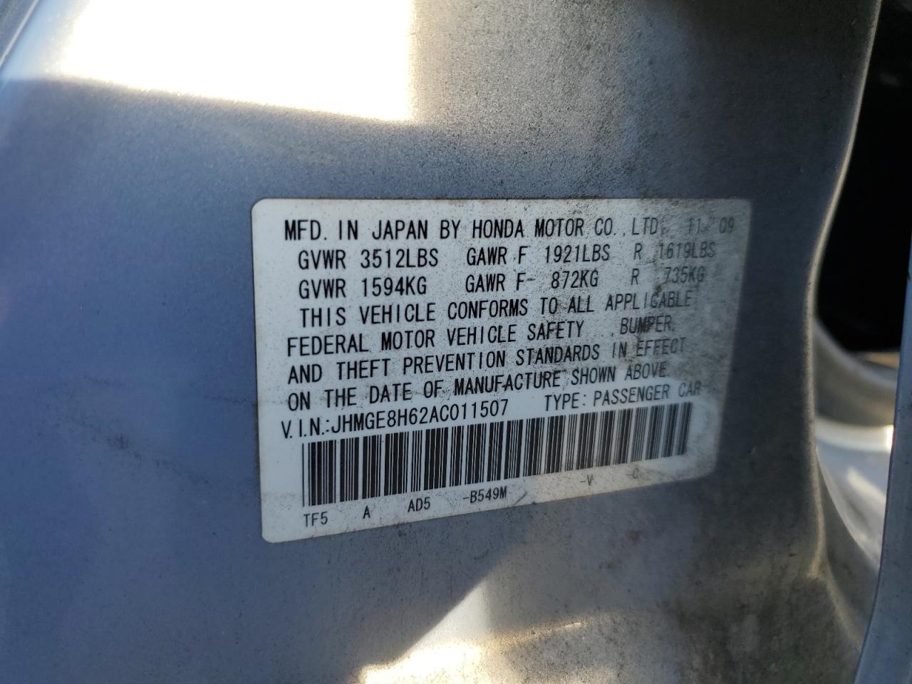 2010 Honda Fit Sport VIN: JHMGE8H62AC011507 Lot: 90996695