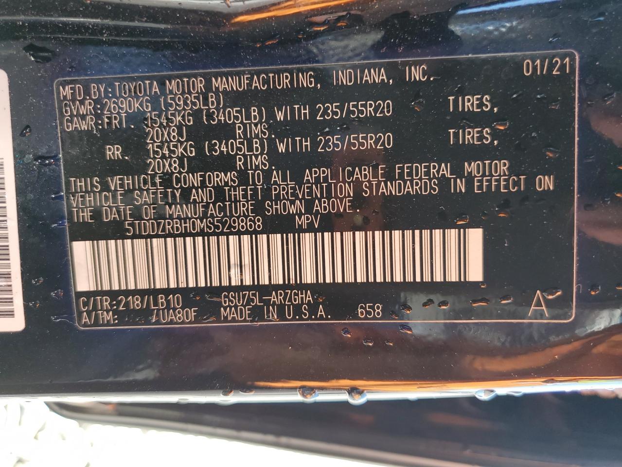 2021 Toyota Highlander Limited VIN: 5TDDZRBH0MS529868 Lot: 92579905