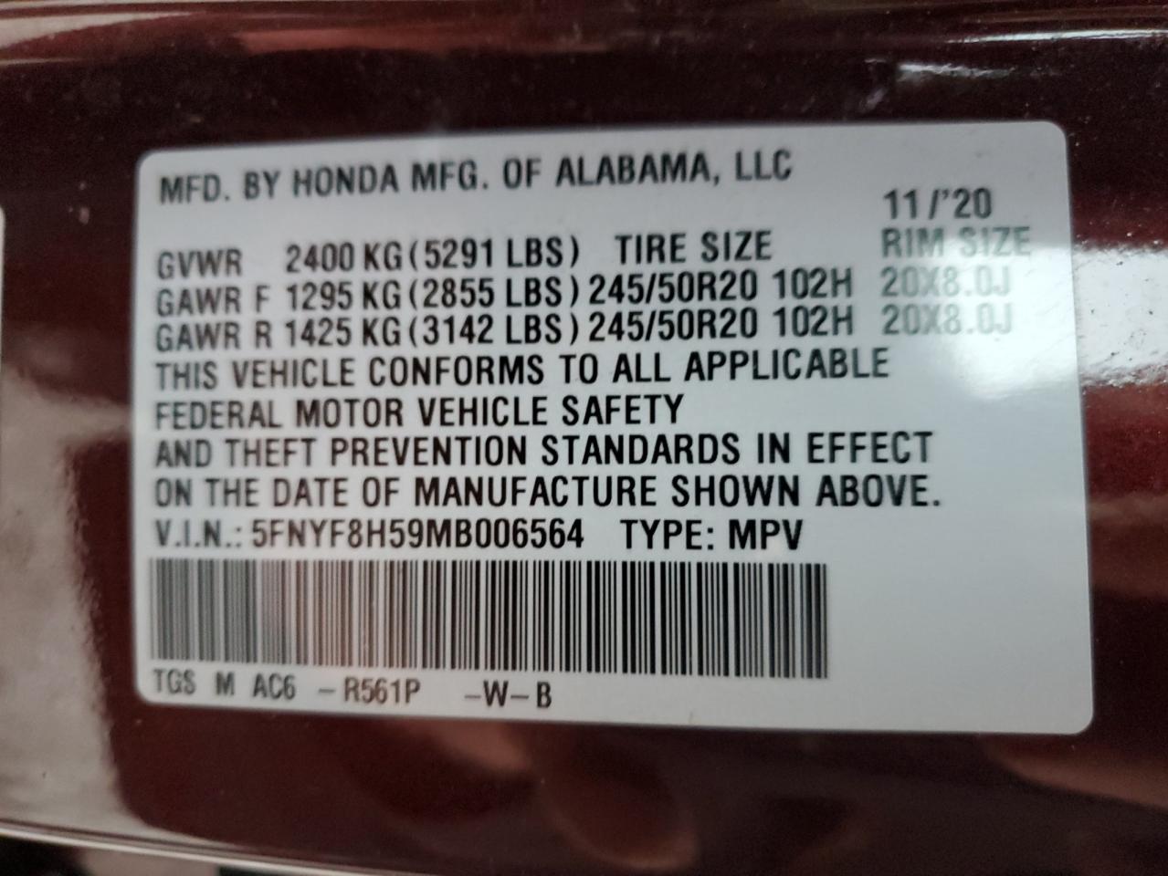 2021 Honda Passport Exl VIN: 5FNYF8H59MB006564 Lot: 93750445