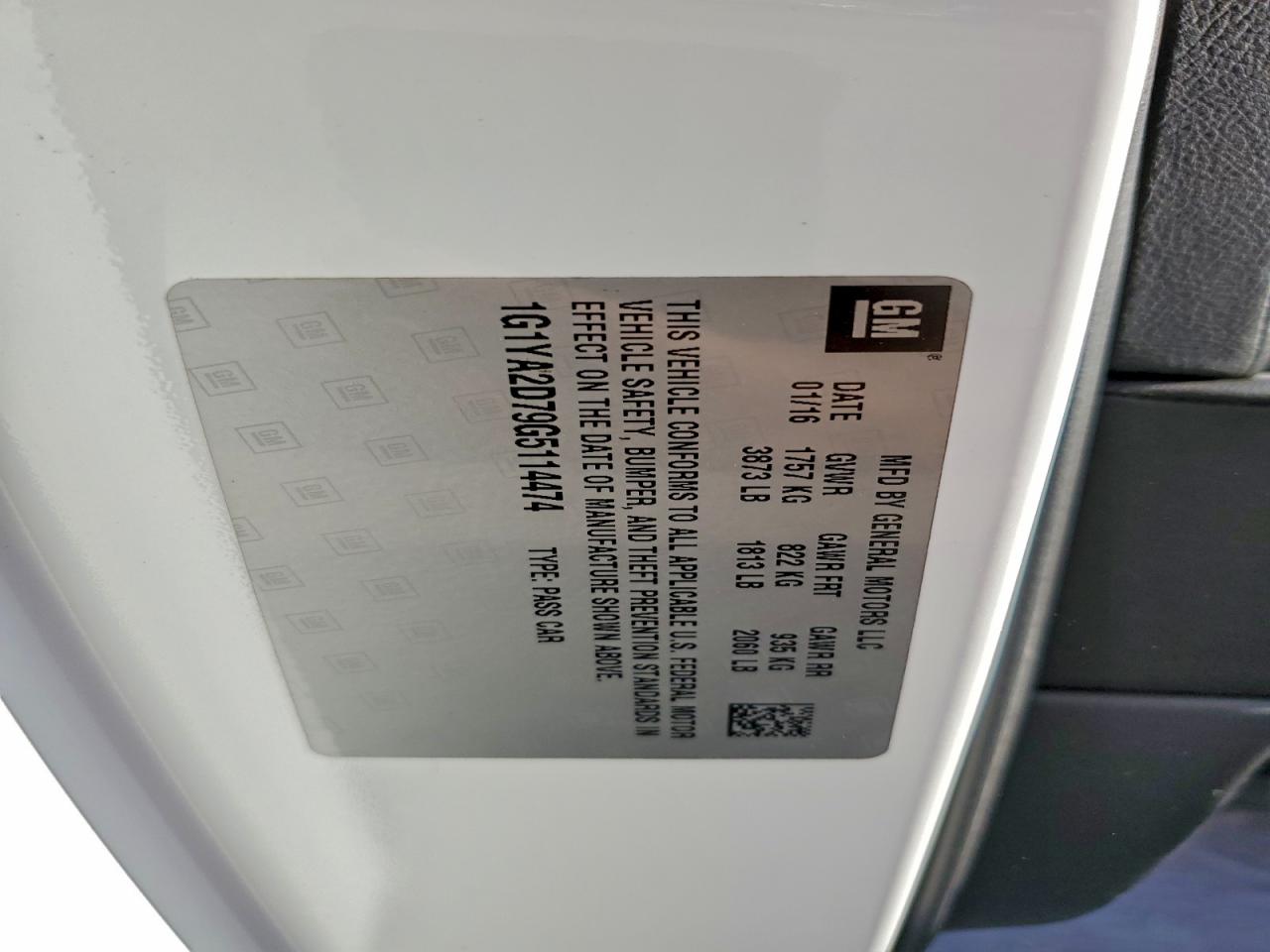 2016 Chevrolet Corvette Stingray 1Lt VIN: 1G1YA2D79G5114474 Lot: 94472815