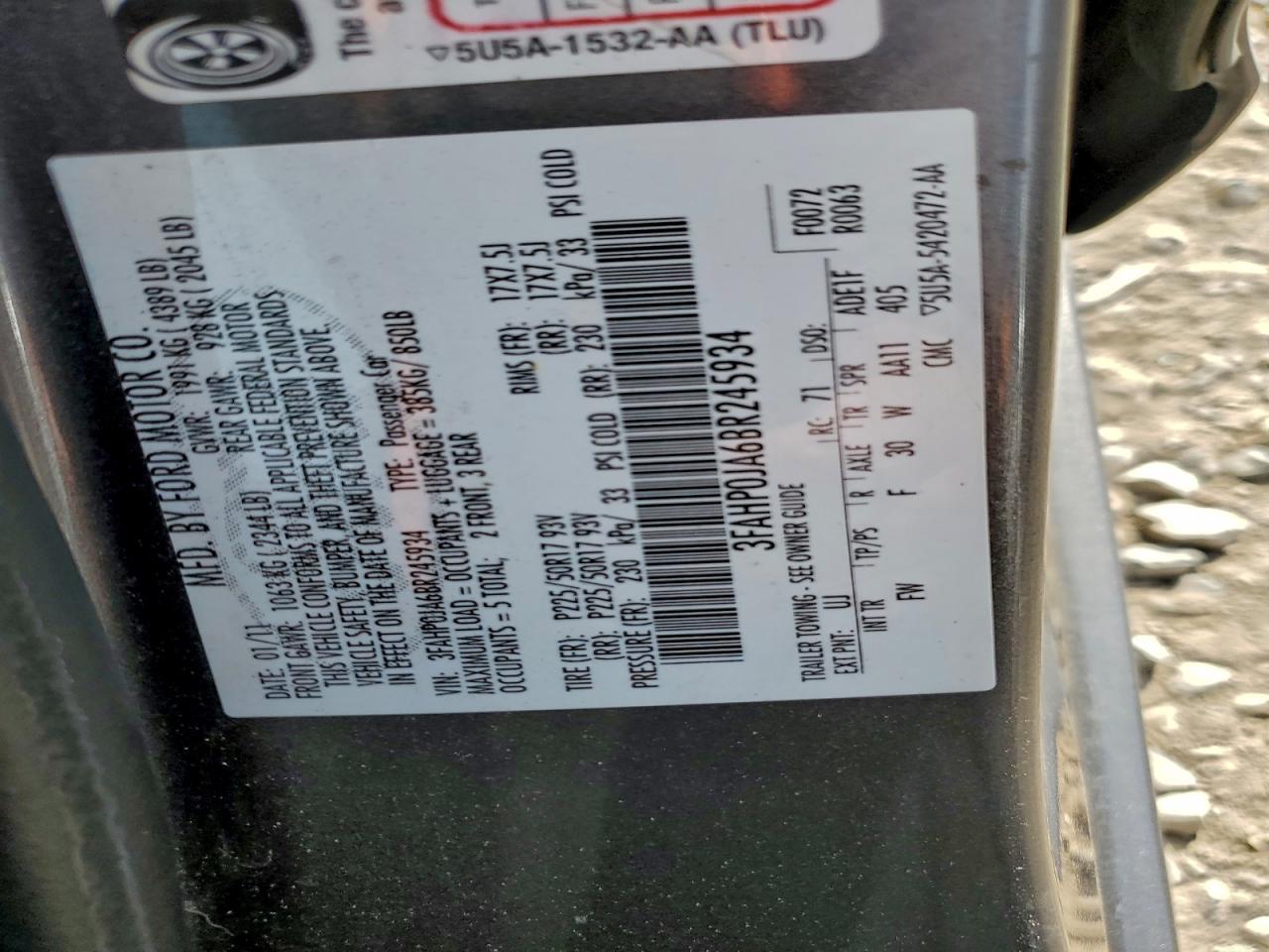 2011 Ford Fusion Sel VIN: 3FAHP0JA6BR245934 Lot: 94375445