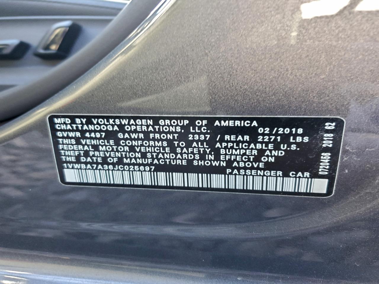 2018 Volkswagen Passat Se VIN: 1VWBA7A36JC025697 Lot: 93492245