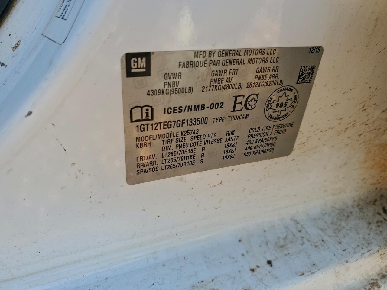 2016 GMC Sierra K2500 Slt VIN: 1GT12TEG7GF133500 Lot: 92328145