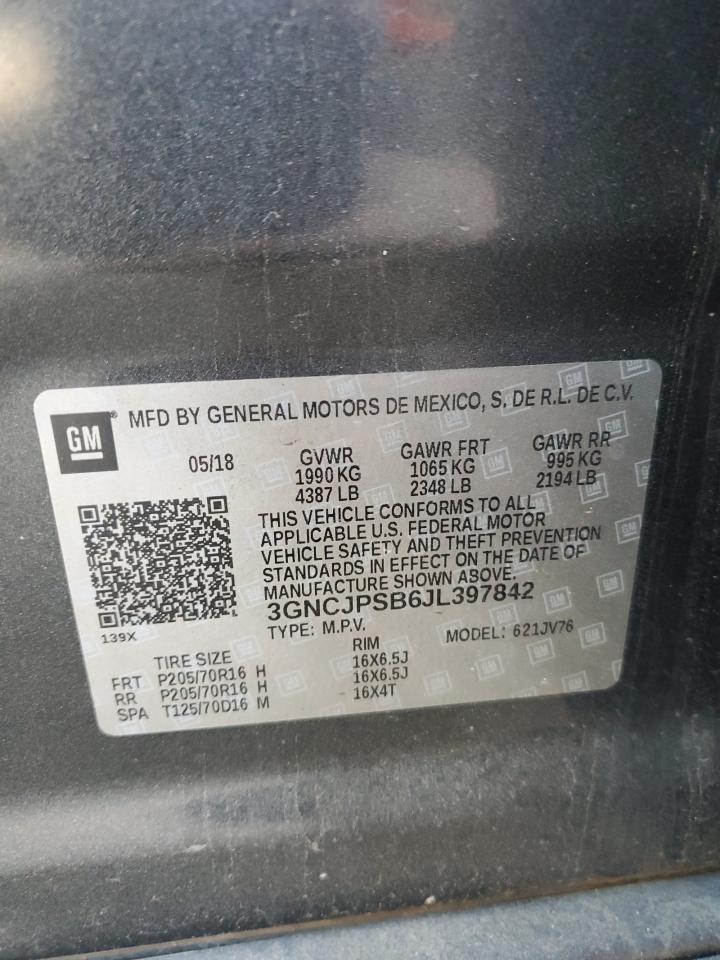 2018 Chevrolet Trax 1Lt VIN: 3GNCJPSB6JL397842 Lot: 90454235