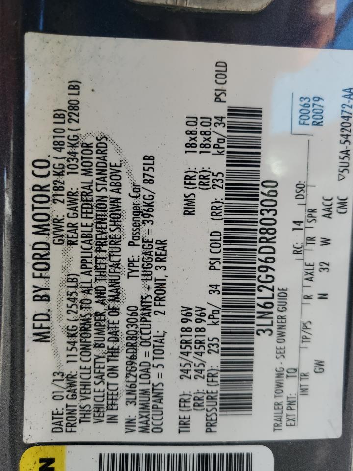 2013 Lincoln Mkz VIN: 3LN6L2G96DR803060 Lot: 91941955