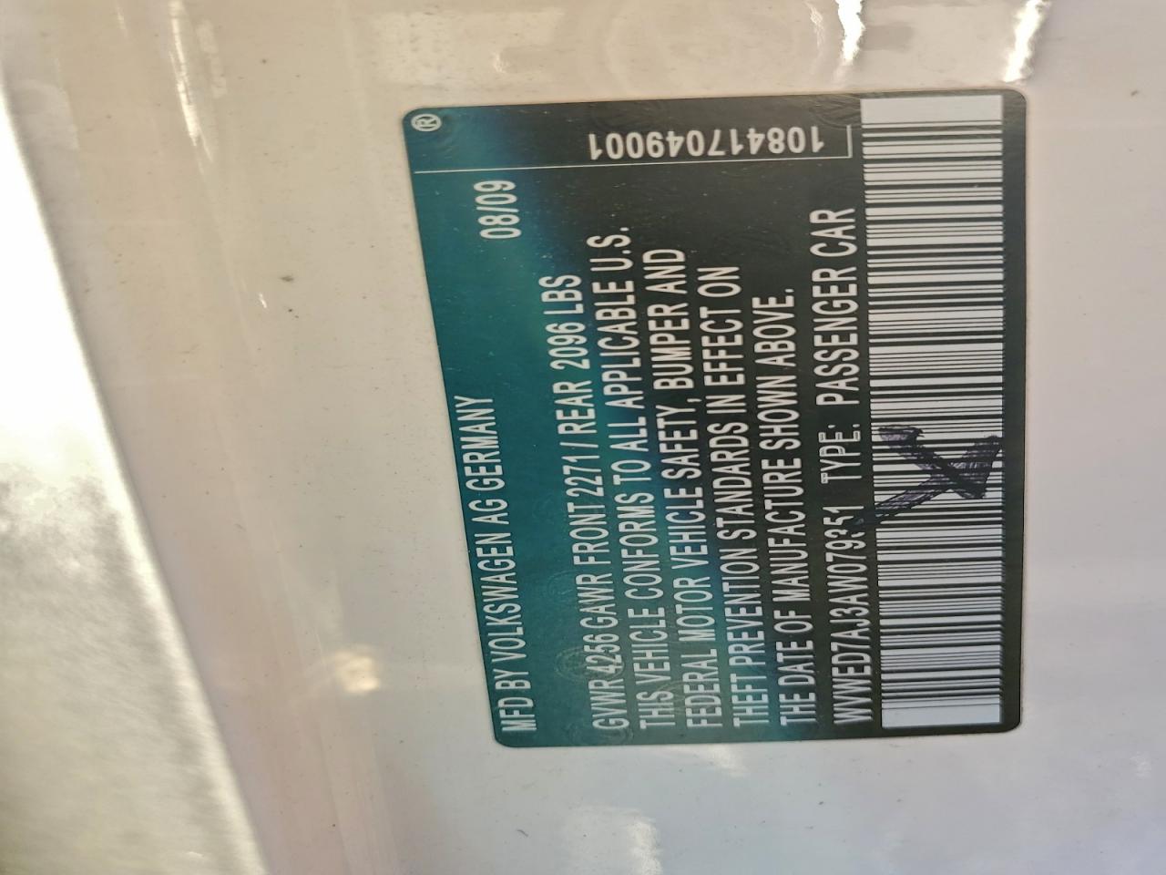 2010 Volkswagen Gti VIN: WVWED7AJ3AW079351 Lot: 94116525