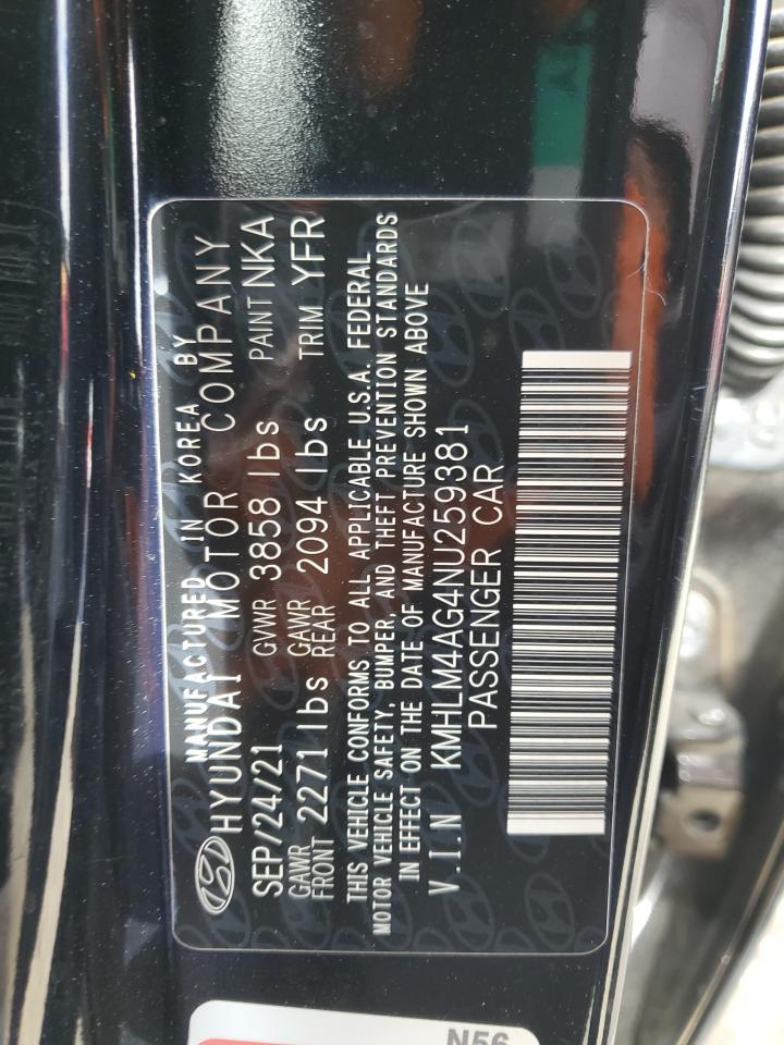 2022 Hyundai Elantra Sel VIN: KMHLM4AG4NU259381 Lot: 93571635