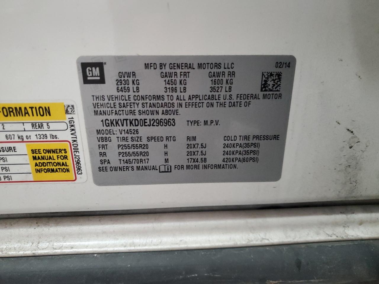 2014 GMC Acadia Denali VIN: 1GKKVTKD0EJ296963 Lot: 91523135