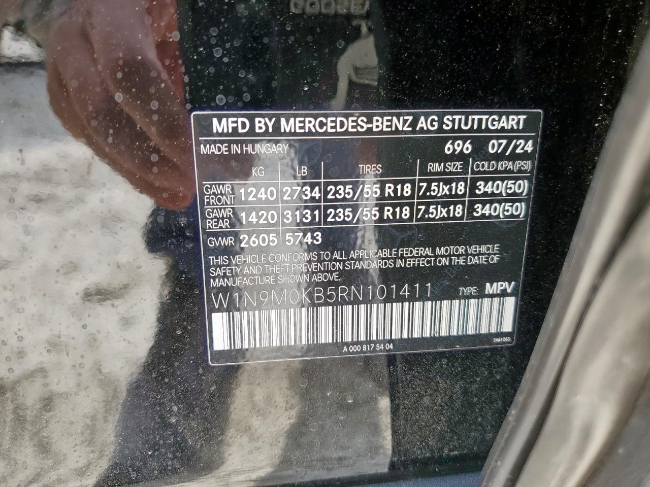 2024 Mercedes-Benz Eqb 300 4Matic VIN: W1N9M0KB5RN101411 Lot: 89820455