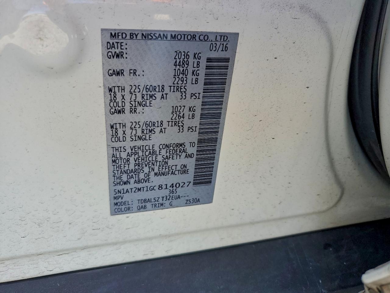 2016 Nissan Rogue S VIN: 5N1AT2MT1GC814027 Lot: 94495945