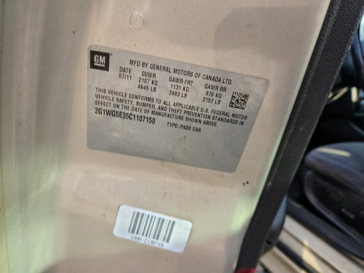 2012 Chevrolet Impala Lt VIN: 2G1WG5E35C1107150 Lot: 94097785