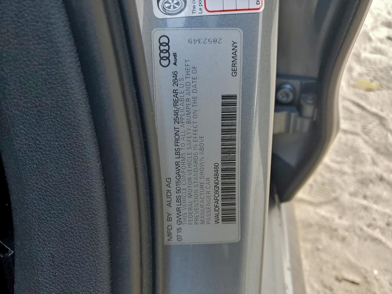 2016 Audi A6 Premium Plus VIN: WAUDFAFC6GN048460 Lot: 92816315