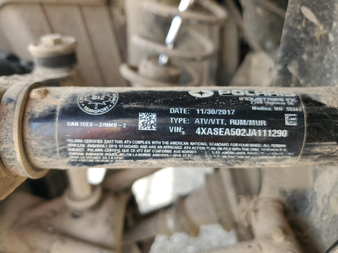 2018 Polaris Sportsman 450 H.o. VIN: 4XASEA502JA111290 Lot: 93320455