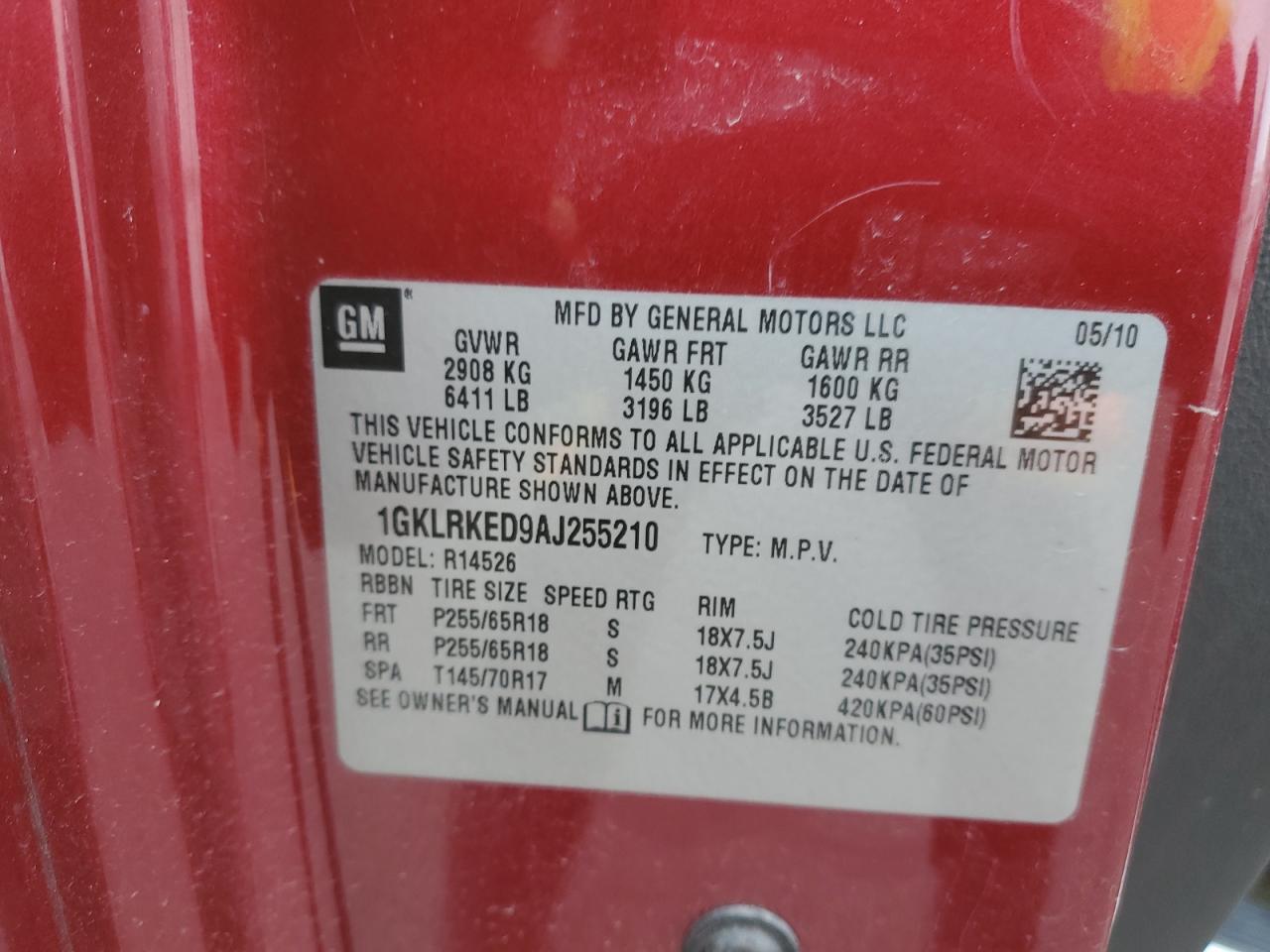 2010 GMC Acadia Sl VIN: 1GKLRKED9AJ255210 Lot: 92573845