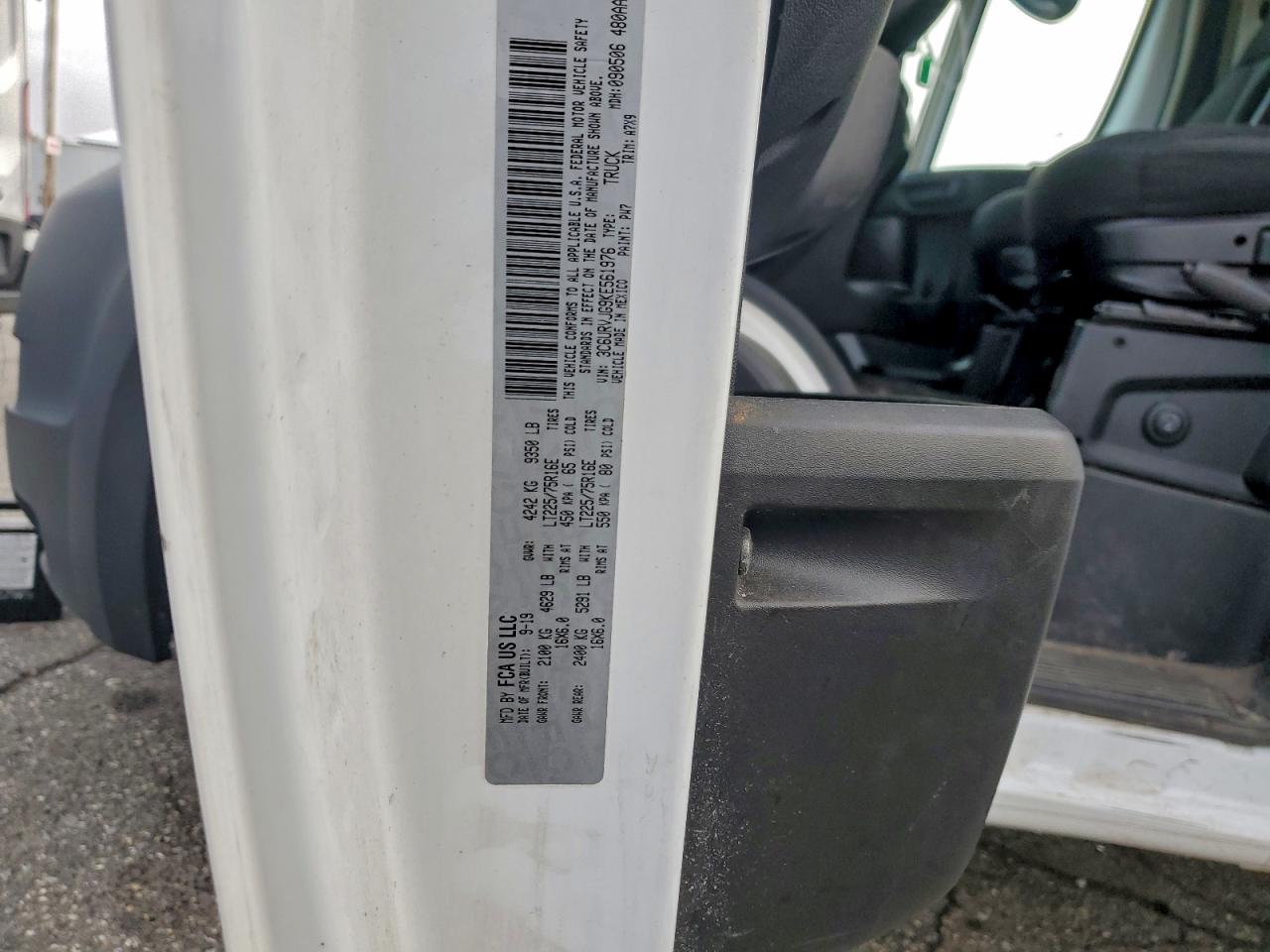 2019 Ram Promaster 3500 3500 High VIN: 3C6URVJG9KE561976 Lot: 90754055