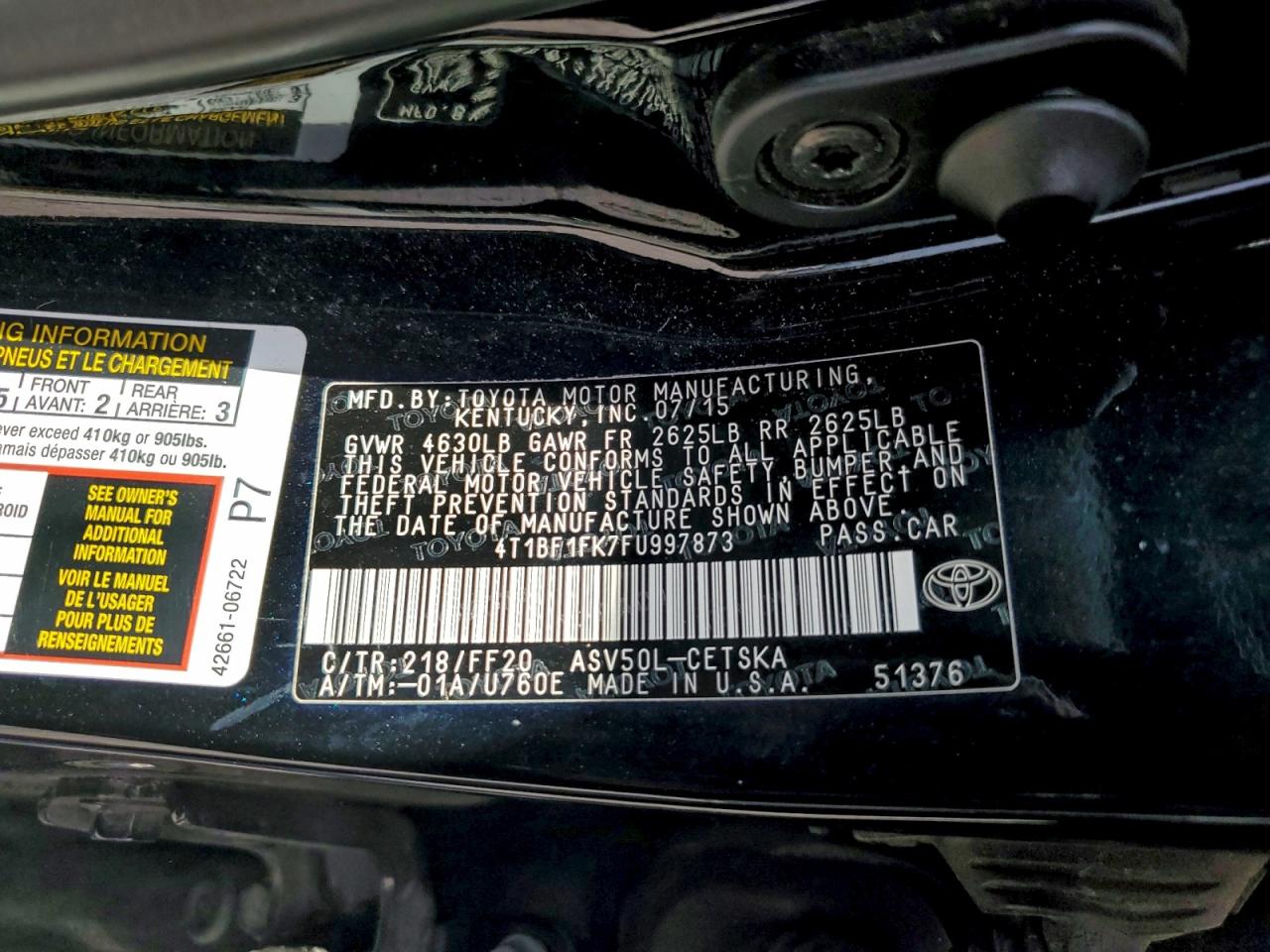 2015 Toyota Camry Le VIN: 4T1BF1FK7FU997873 Lot: 94094125