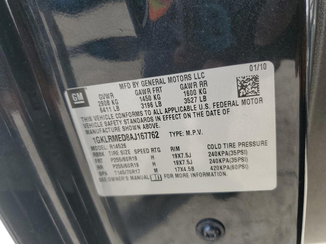 2010 GMC Acadia Slt-1 VIN: 1GKLRMED8AJ167762 Lot: 93054905