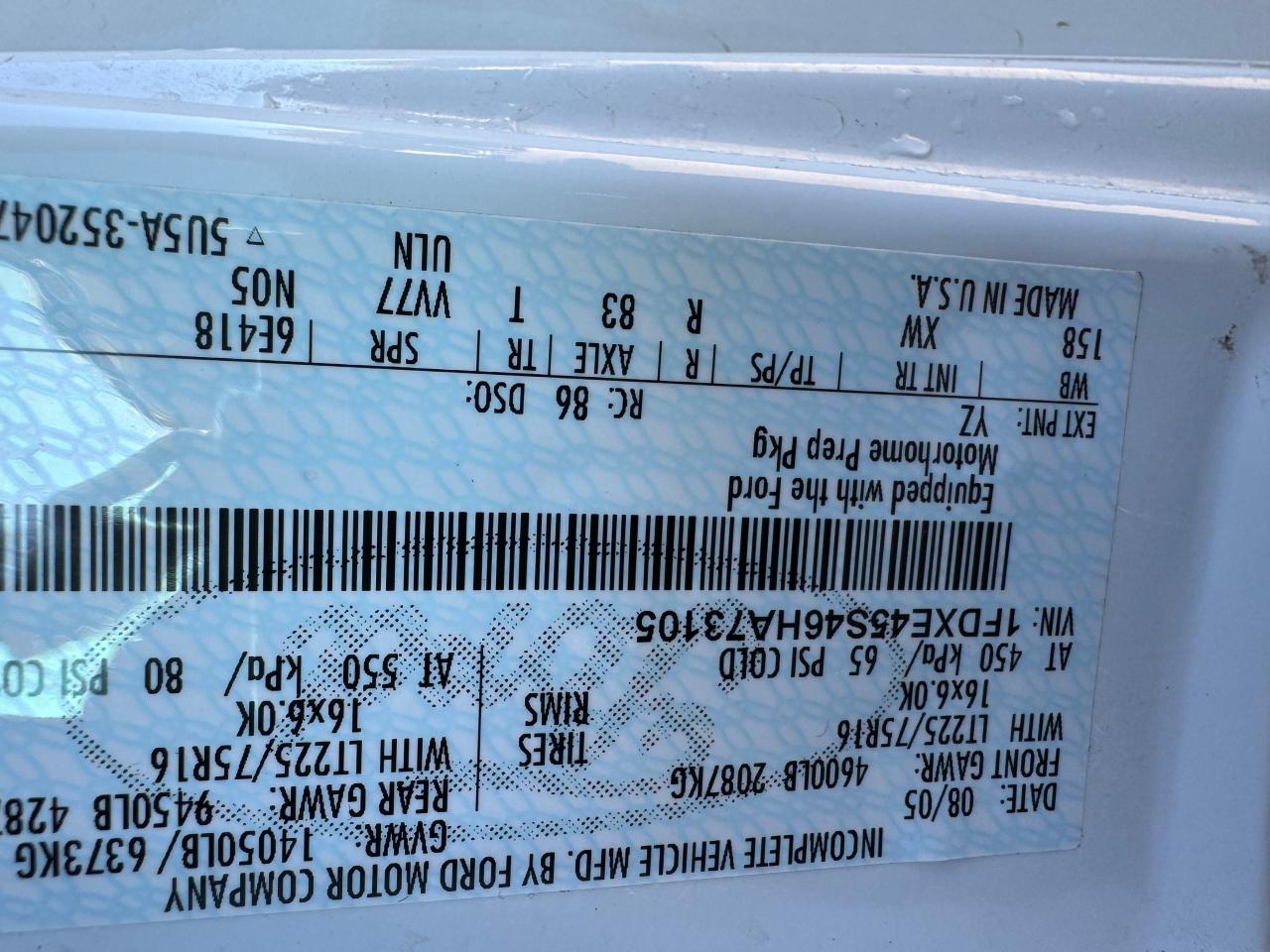 2006 Ford Econoline E450 Super Duty Cutaway Van VIN: 1FDXE45S46HA73105 Lot: 90830885