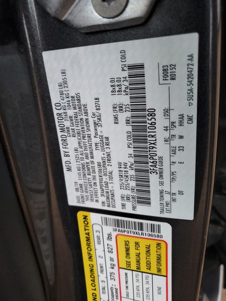 2020 Ford Fusion Se VIN: 3FA6P0T9XLR106580 Lot: 93829435