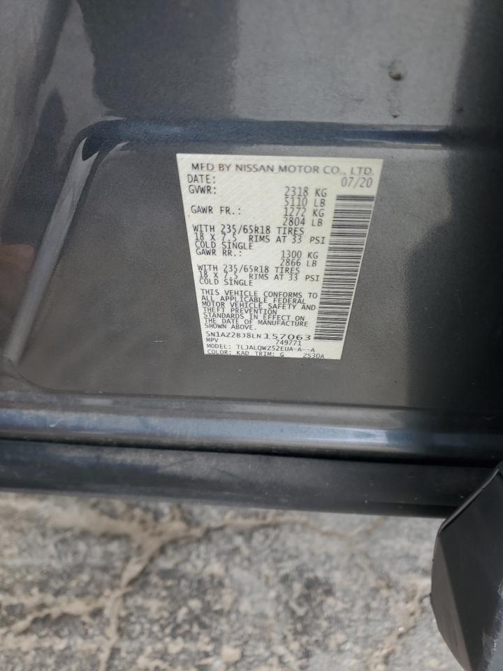 2020 Nissan Murano Sv VIN: 5N1AZ2BJ8LN157063 Lot: 92278435