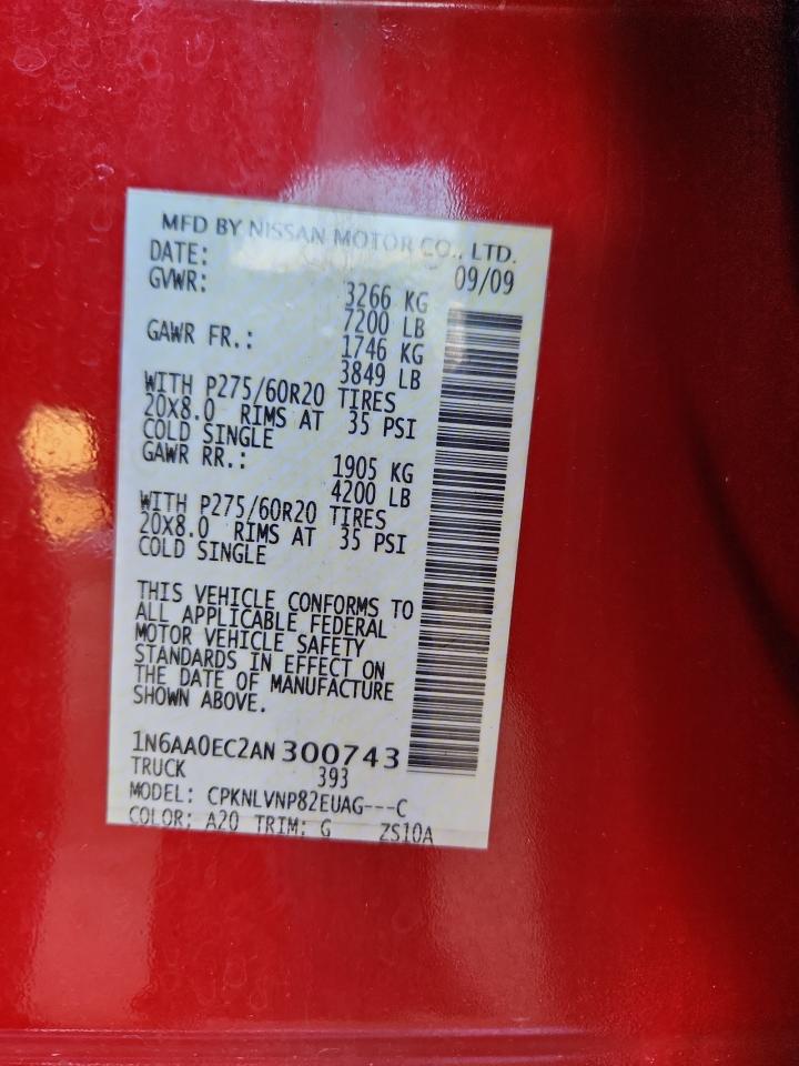 2010 Nissan Titan Xe VIN: 1N6AA0EC2AN300743 Lot: 92605355