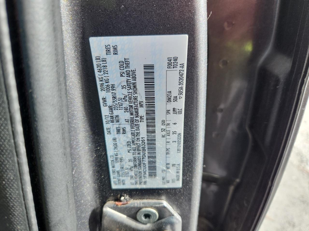 2013 Ford Escape S VIN: 1FMCU0F77DUB63261 Lot: 91740855