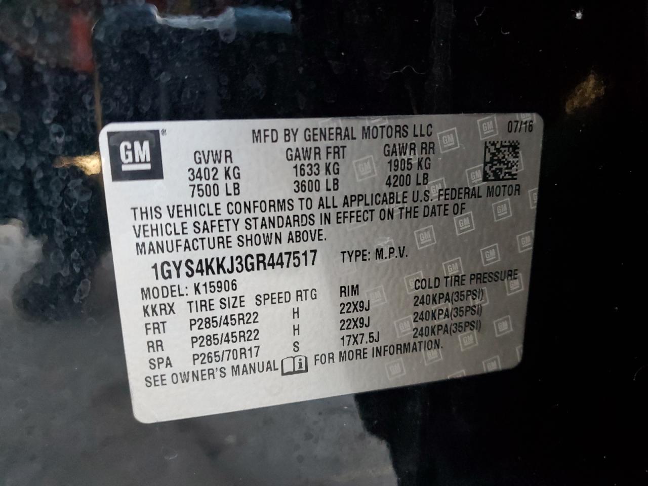 2016 Cadillac Escalade Esv Platinum VIN: 1GYS4KKJ3GR447517 Lot: 92563155