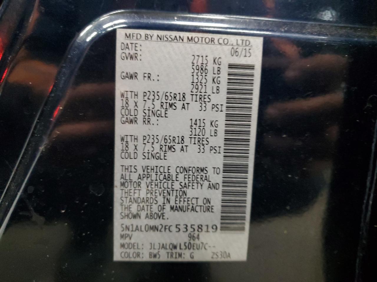 2015 Infiniti Qx60 VIN: 5N1AL0MN2FC535819 Lot: 92655075