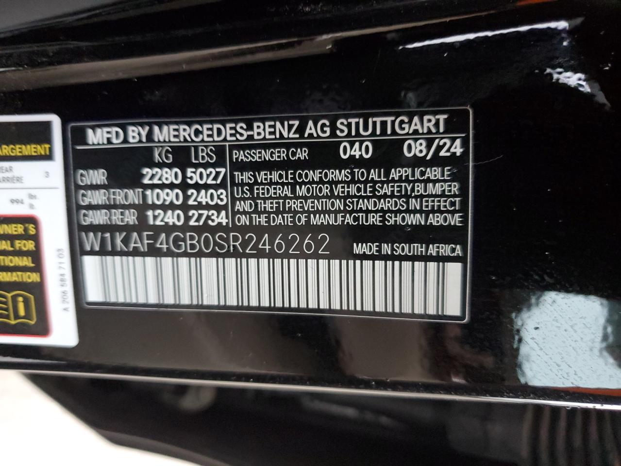 2025 Mercedes-Benz C 300 VIN: W1KAF4GB0SR246262 Lot: 93476265