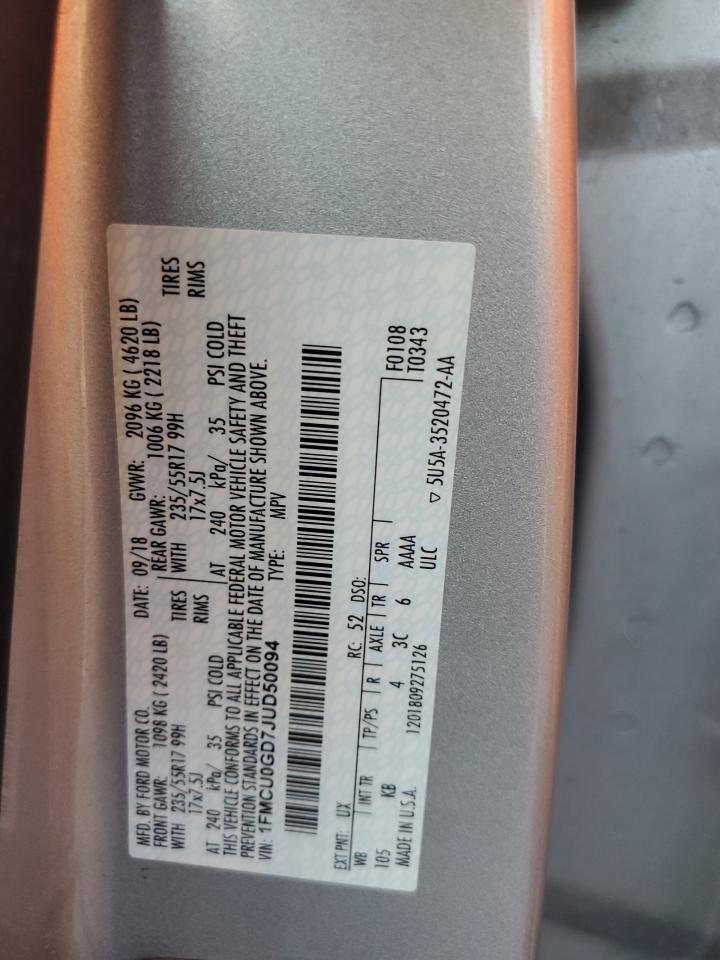 2018 Ford Escape Se VIN: 1FMCU0GD7JUD50094 Lot: 91999825