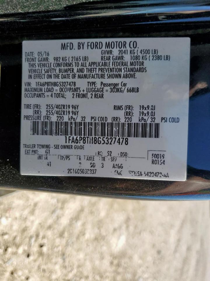 2016 Ford Mustang VIN: 1FA6P8TH8G5327478 Lot: 91518055