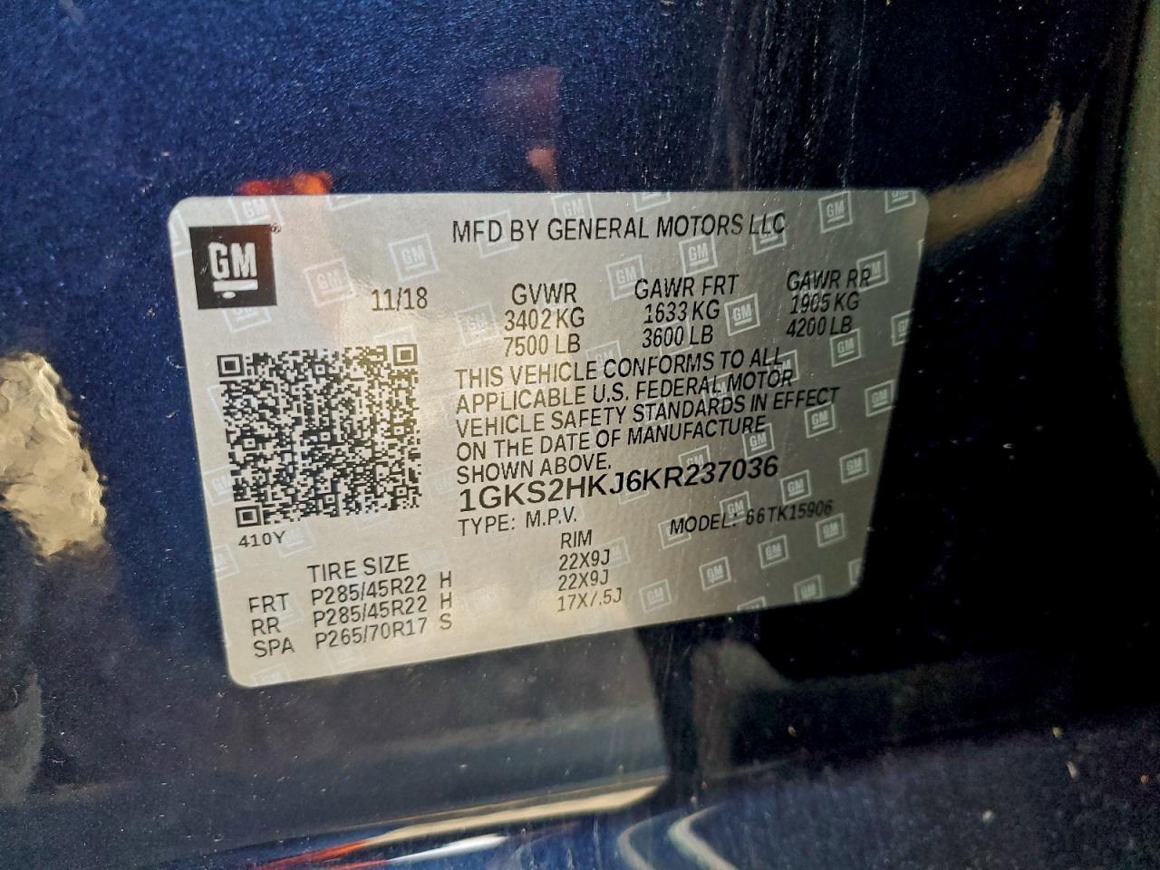 2019 GMC Yukon Xl Denali VIN: 1GKS2HKJ6KR237036 Lot: 92370835