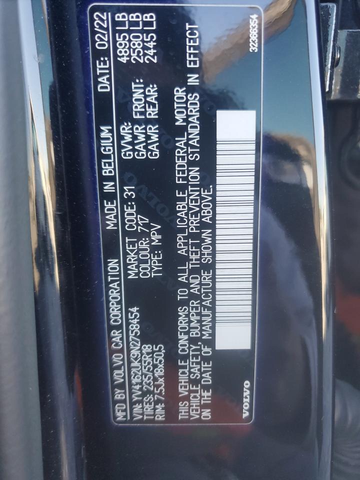 2022 Volvo Xc40 T5 Momentum VIN: YV4162UK9N2758454 Lot: 92241015