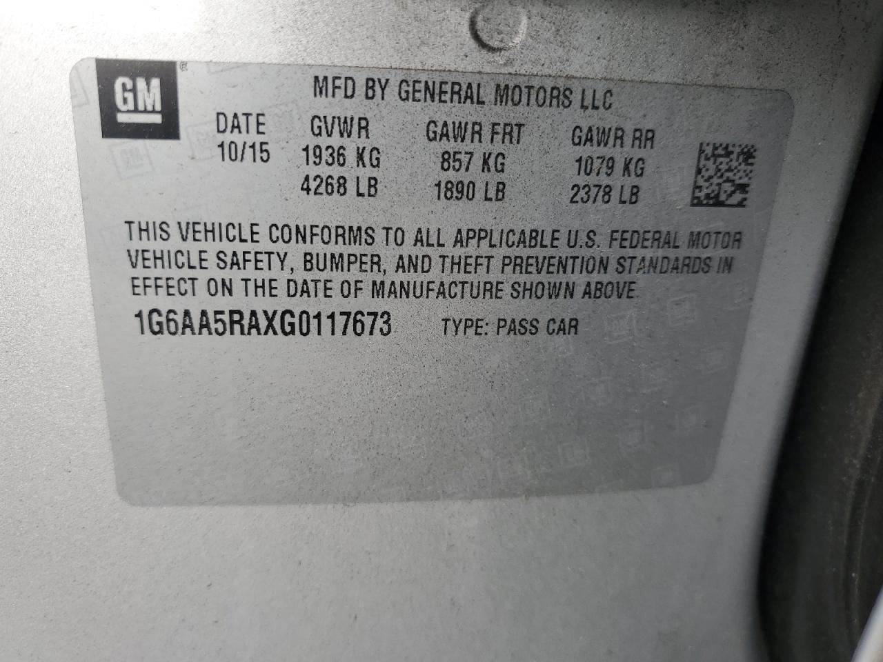 2016 Cadillac Ats VIN: 1G6AA5RAXG0117673 Lot: 92501655