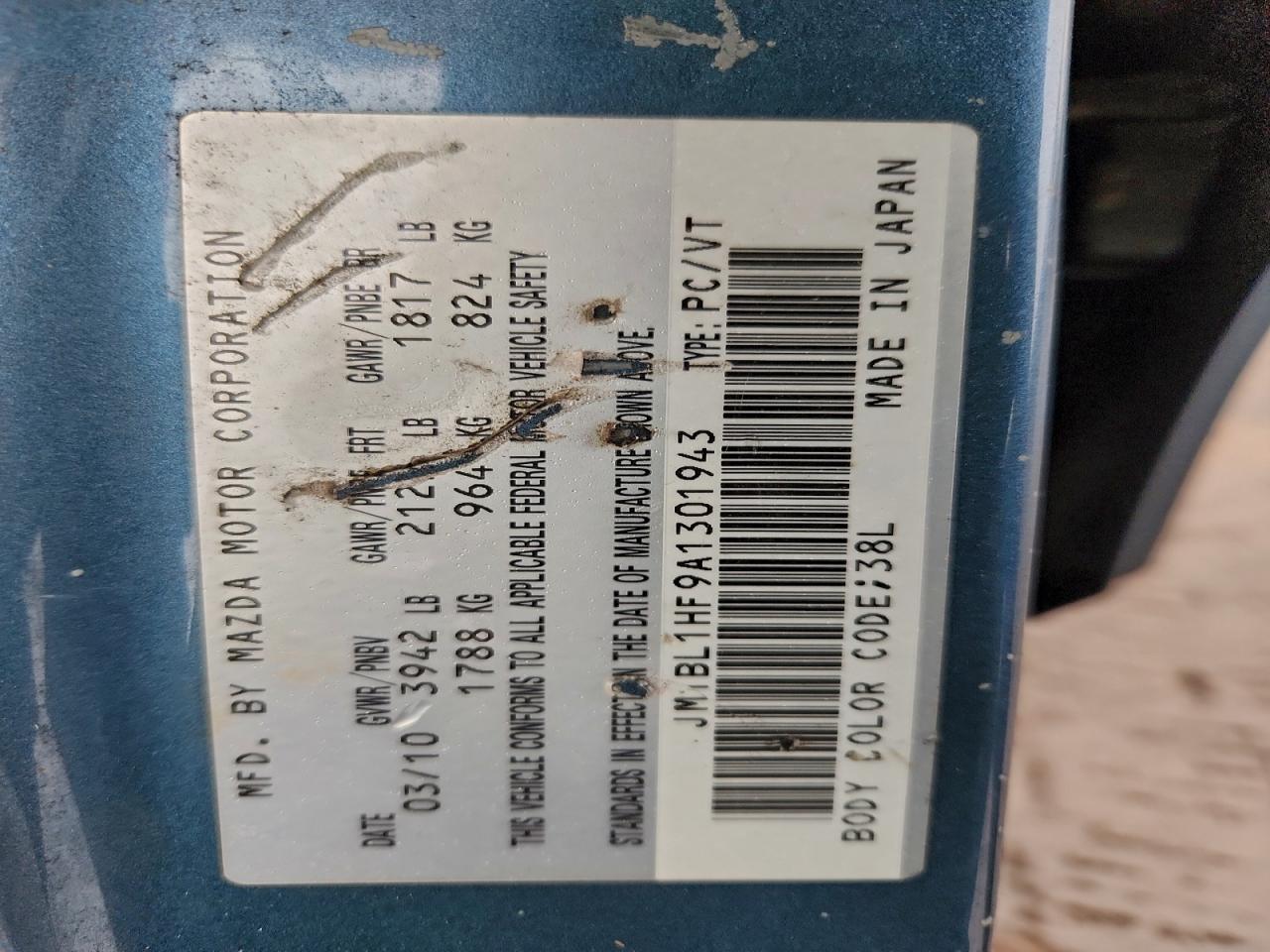 2010 Mazda 3 I VIN: JM1BL1HF9A1301943 Lot: 94355145