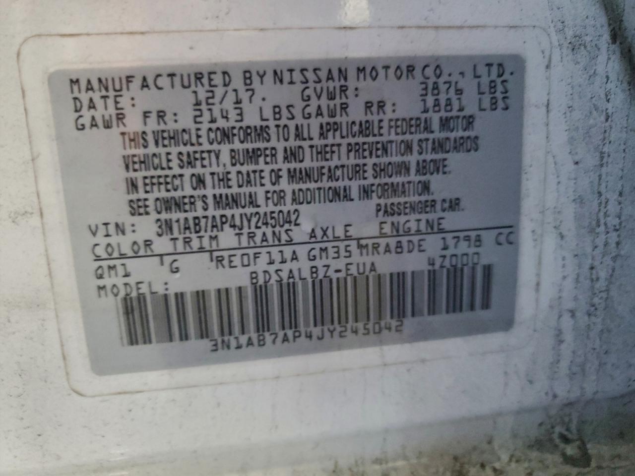 2018 Nissan Sentra S VIN: 3N1AB7AP4JY245042 Lot: 93493695