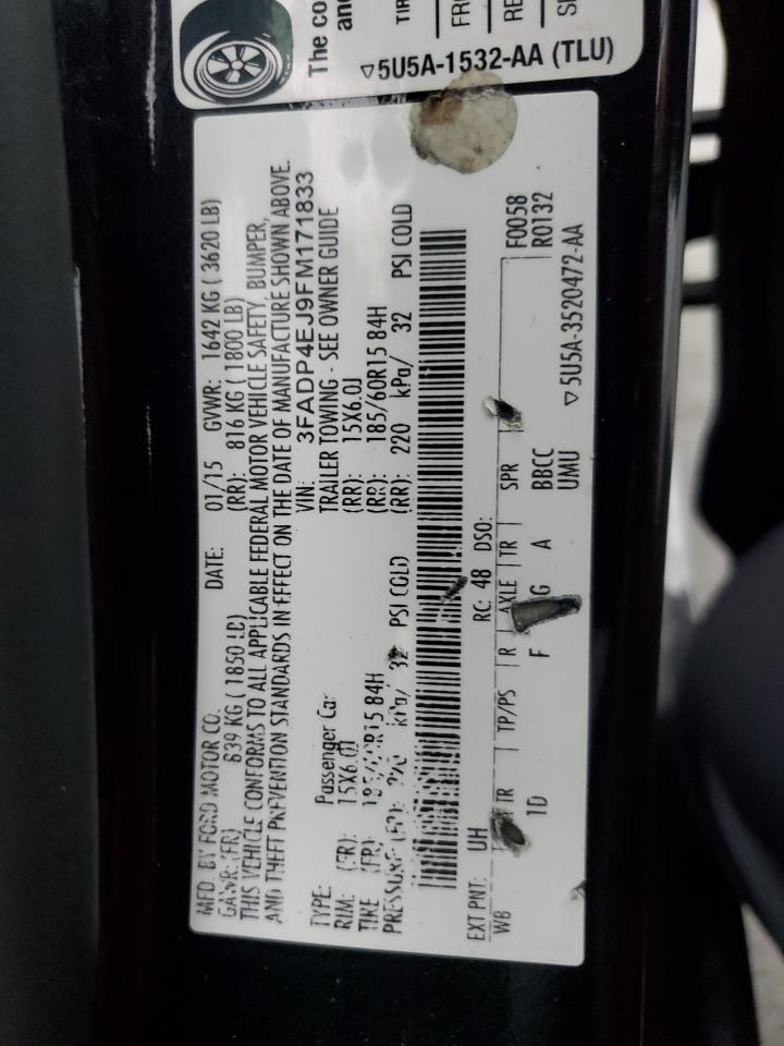 2015 Ford Fiesta Se VIN: 3FADP4EJ9FM171833 Lot: 92535825