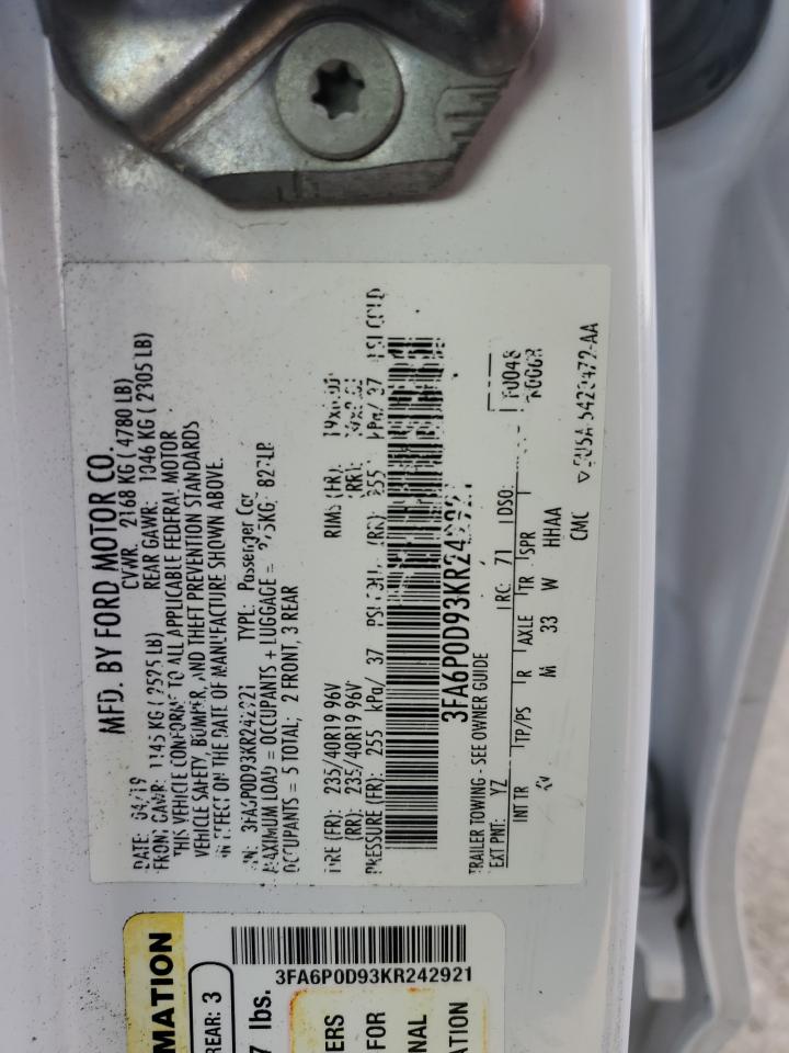 2019 Ford Fusion Titanium VIN: 3FA6P0D93KR242921 Lot: 91419735