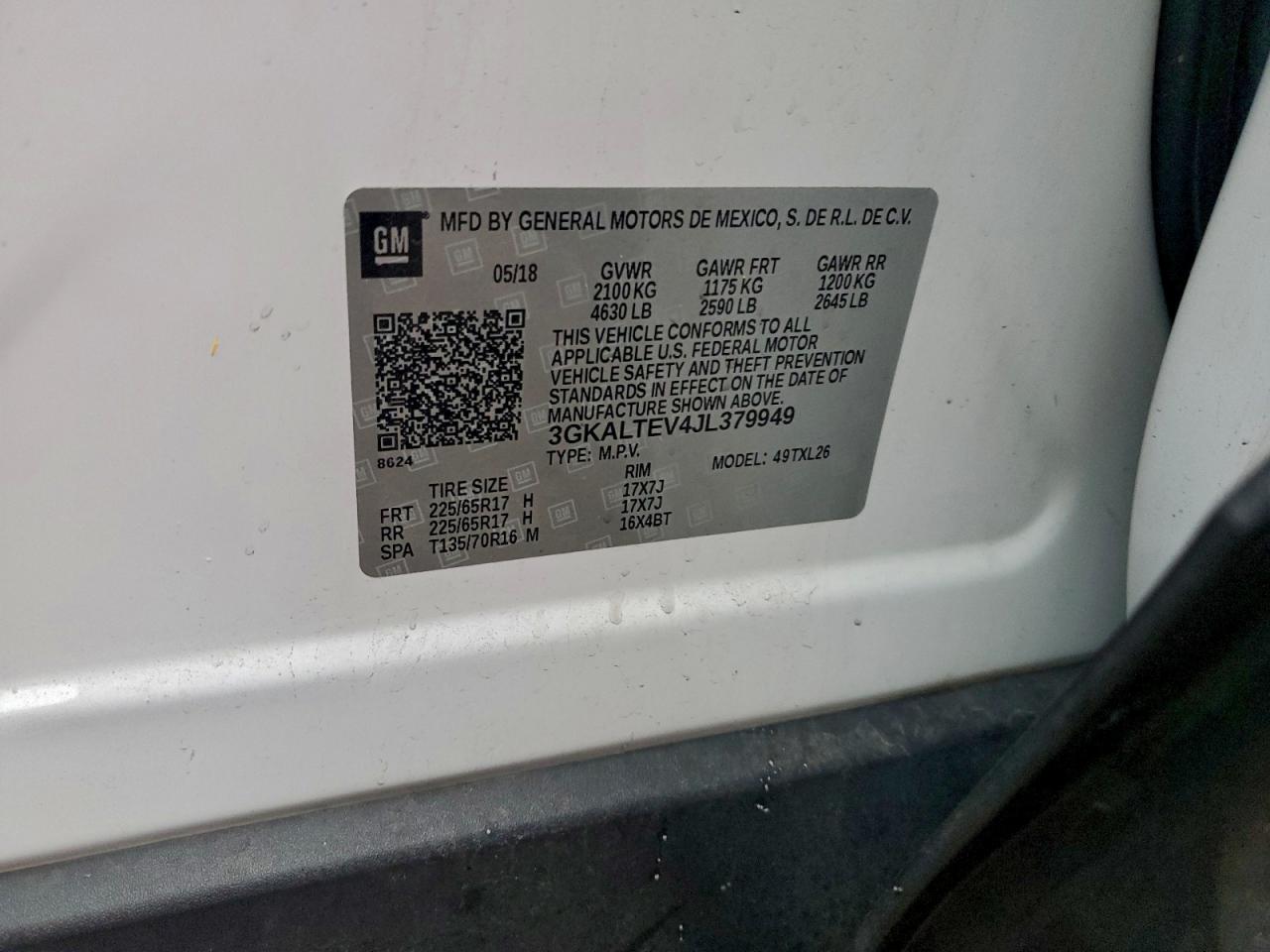 2018 GMC Terrain Sle VIN: 3GKALTEV4JL379949 Lot: 93781145