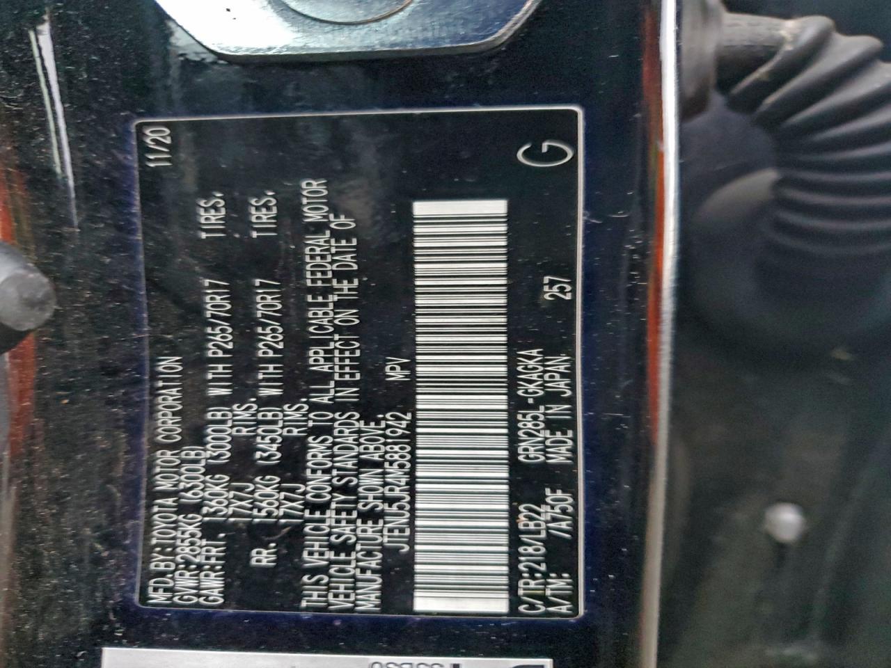 2021 Toyota 4Runner Sr5/Sr5 Premium VIN: JTENU5JR4M5881942 Lot: 93740625