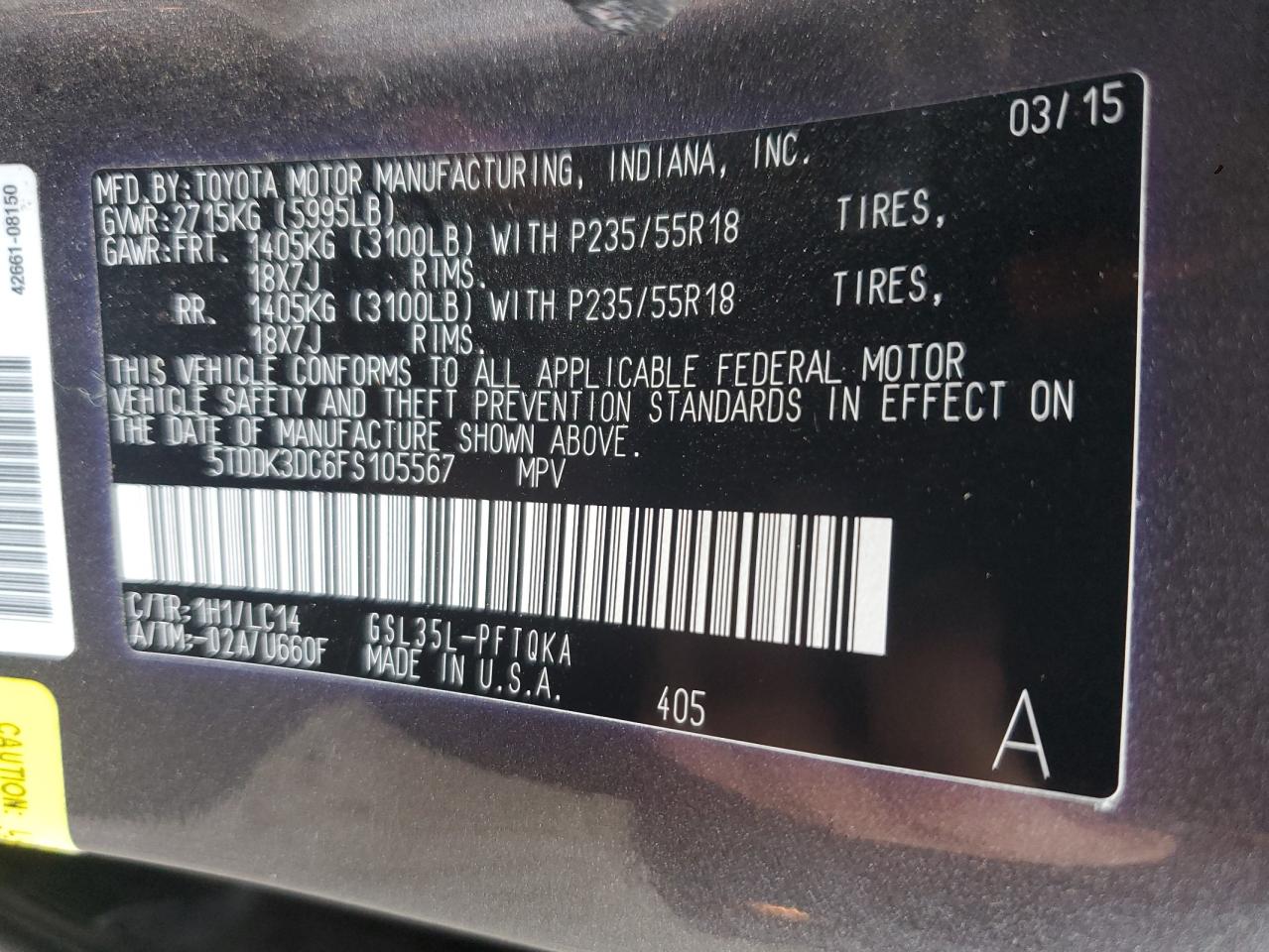 2015 Toyota Sienna Xle VIN: 5TDDK3DC6FS105567 Lot: 92304545