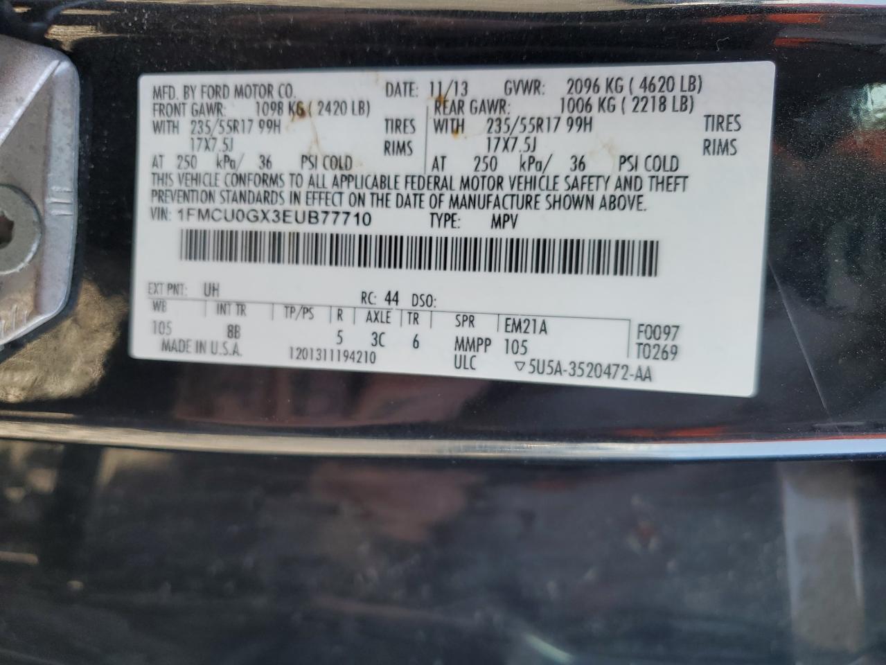 2014 Ford Escape Se VIN: 1FMCU0GX3EUB77710 Lot: 92163785