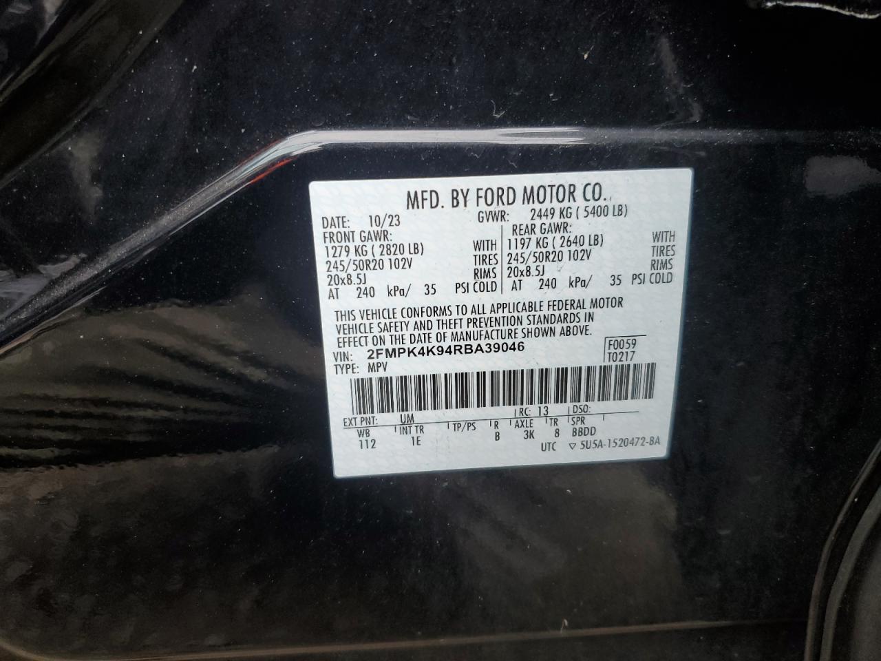 2024 Ford Edge Titanium VIN: 2FMPK4K94RBA39046 Lot: 92653945